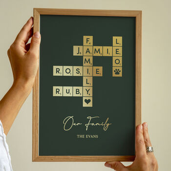 Personalised Family Name Print, Gold Word Tiles, 3 of 9