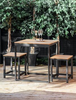 Black Steel And Teak Garden Table And Bench Set, 4 of 5