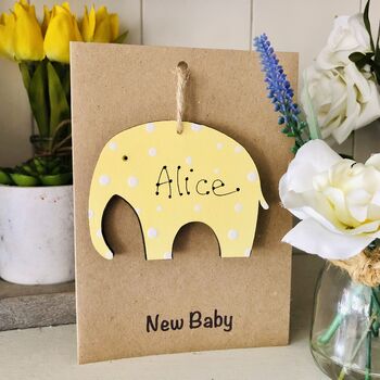 Personalised New Baby Elephant Wooden Gift Card, 4 of 7