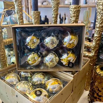 Glowi Box Of Six Gold And Silver Glass Baubles, 9 of 10