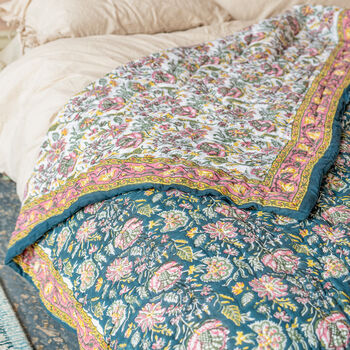 Handcrafted Floral Cotton Bedspread Boho Quilt, 4 of 8