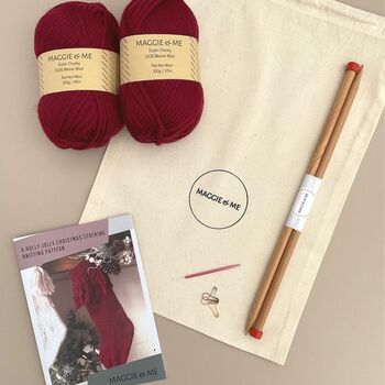 Holly Jolly Christmas Stocking 100% Merino Knitting Kit, 6 of 7