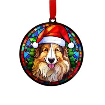 Rough Collie In Santa Hat Suncatcher Decoration, 6 of 6