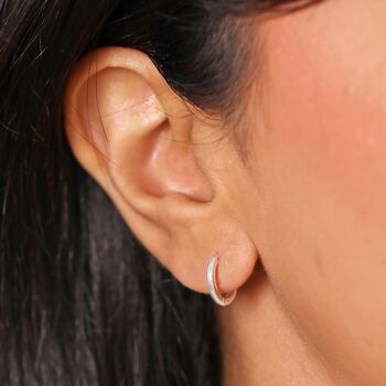 Sterling Silver Slim Huggie Hoop Earrings, 3 of 4