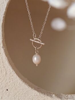 Natural Pearl Sterling Silver T Bar Necklace, 6 of 7