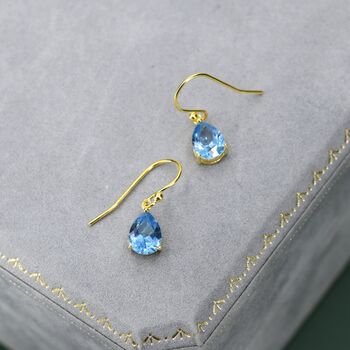 Sterling Silver Topaz Blue Cz Droplet Drop Earrings, 4 of 12