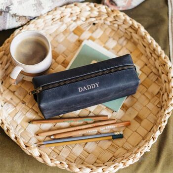 Personalised Buffalo Leather Square Pencil Case, 4 of 11