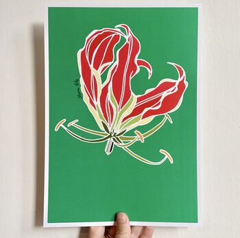 Flame Lily Print On Green, 4 of 6