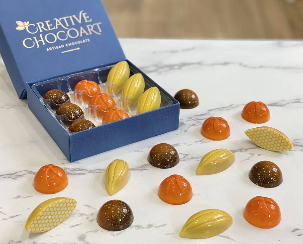 Fruit And Nut Chocolate Collection Box Of Nine By Creative Chocoart