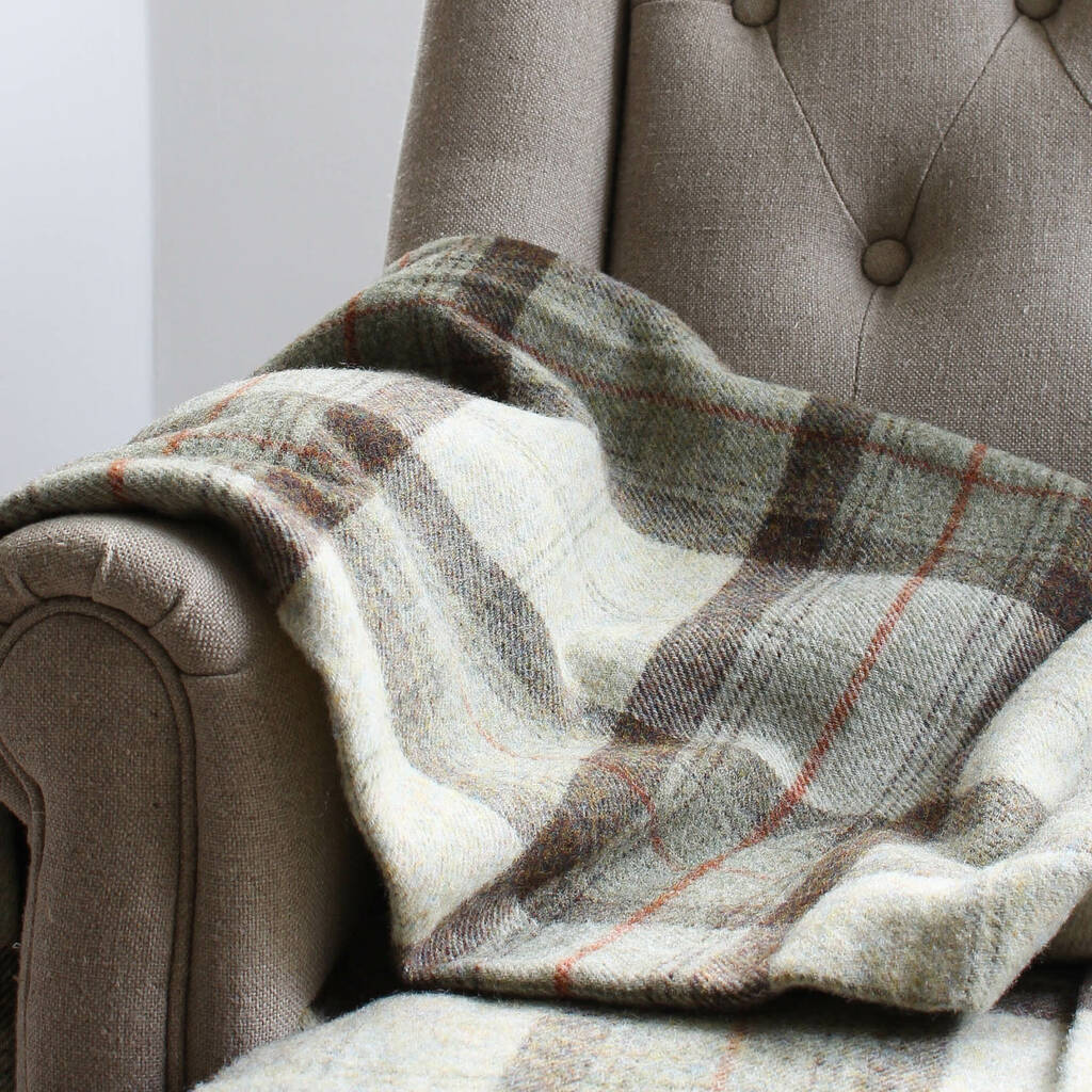 green and cream check wool throw by marquis & dawe