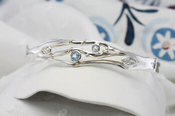 Silver Bangle With Blue Topaz, Pearl And White Cubic Zirconia, 4 of 7