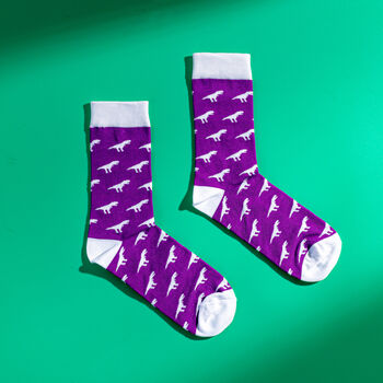 T Rex Purple And White Men's Egyptian Cotton Socks, 4 of 4