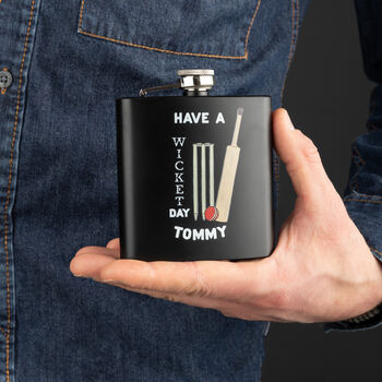 Personalised Cricket Pun Hip Flask Gift, 2 of 4