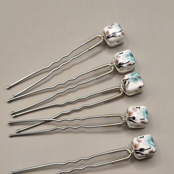 Set Of Five Ceramic Floral Wedding Hair Pins, 5 of 12
