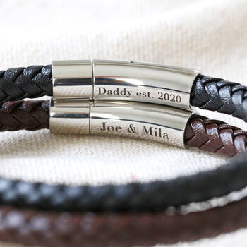 Men's Personalised Engraved Polished Leather Bracelet, 2 of 11