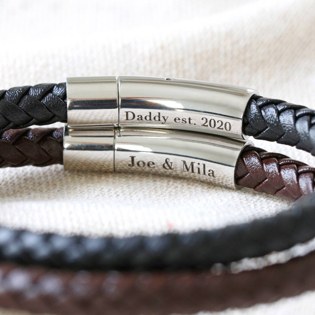 Men's Personalized Engraved Leather Bracelet