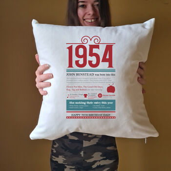 Personalised 70th Birthday Gift 1954 Cushion, 3 of 9