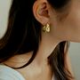 Abstract Hammered 18k Gold Plated Pearl Geometric Earrings, thumbnail 1 of 8