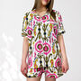 Ikat Print 100% Cotton Ladies Pyjama Short Set In White And Pink, thumbnail 2 of 11