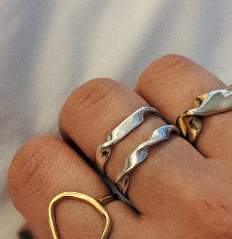 Silver Stacking Waved Rings, 1 of 3