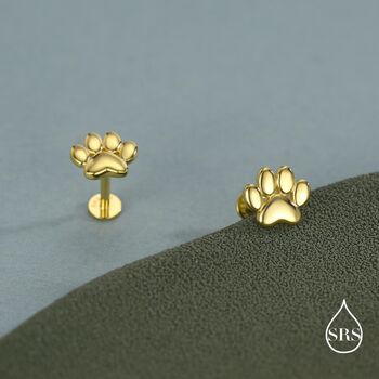 Sterling Silver Paw Print Flat Back Studs, 5 of 11