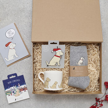 Christmas Hamper For Dog Lovers – Festive Gift Box With Mug, Socks, Pin, Card And Decoration With Optional Personalisation, 7 of 12