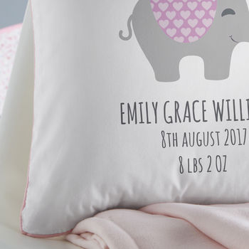 Personalised New Baby Elephant Cushion, 4 of 4