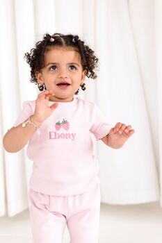 Personalised Embroidered Strawberry Ribbed T Shirt And Short Set, 4 of 7