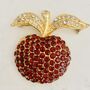 Vintage 1960s Gold Plated Red Crystal Apple Brooch, thumbnail 2 of 8
