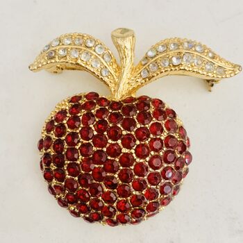 Vintage 1960s Gold Plated Red Crystal Apple Brooch, 2 of 8