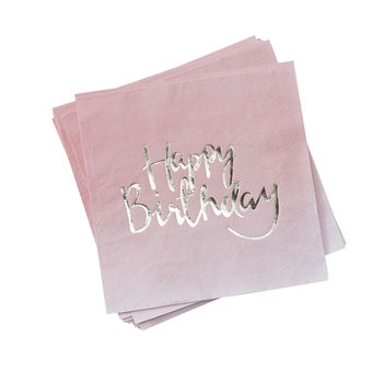 Pink Ombre And Gold Foiled Happy Birthday Paper Napkins, 2 of 2