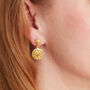 Gold Plated Filigree Stud Dangly Shield Drop Earrings, thumbnail 4 of 8