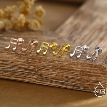 Mismatched Music Notes Internally Threaded Flat Back Earrings In Sterling Silver, 2 of 12