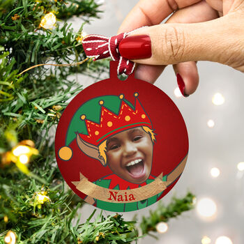 Personalised Funny Elf Photo Bauble, 6 of 7