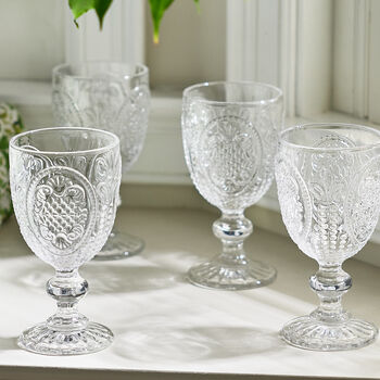 Set Of Four Baroque Glass Wine Goblets, 3 of 8