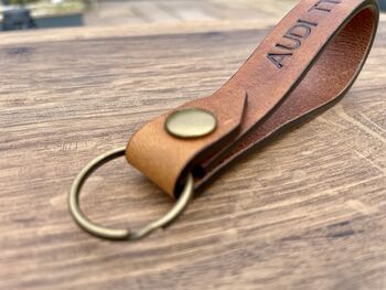 Personalised Burnt Tan Distressed Leather Keyring, 3 of 9