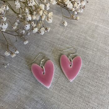 Bright Pink Statement Ceramic Heart Earrings, 4 of 8