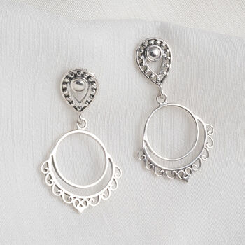 Sterling Silver Moroccan Dangly Teardrop Studs, 2 of 4