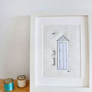 Embroidered Spotty 'Beach Hut' Picture, 3 of 4