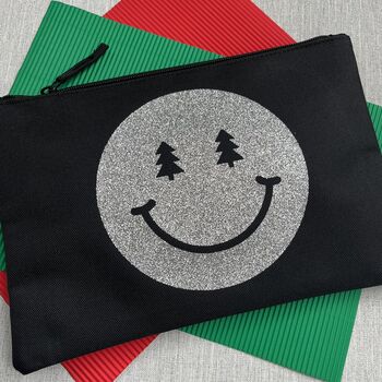 Christmas Glitter Smiley Face Pouch Clutch, 2 of 4