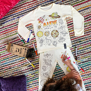 Personalised Space Adventure Colour In Pyjamas And Pens, 3 of 9