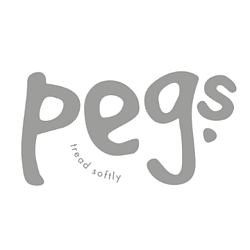 An image of the Pegs logo including the tagline - tread softly