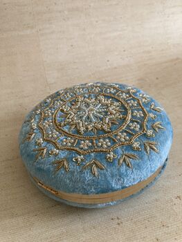 Blue Handcrafted Velvet Clutch Bag, 7 of 10