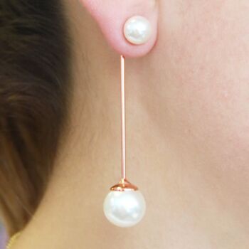 Gold Plated Double Pearl Two Way Drop Earrings, 5 of 7