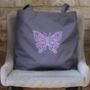 Large Grey Tote Bag With Embroidered Butterfly, thumbnail 1 of 2