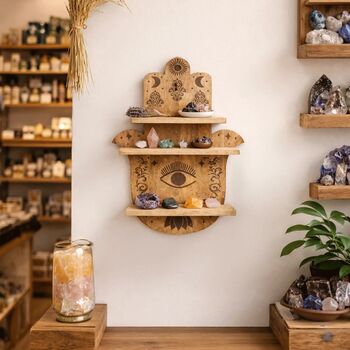 Handcarved Wooden Hamsa Wall Shelf 0.Six Metre High, 2 of 3