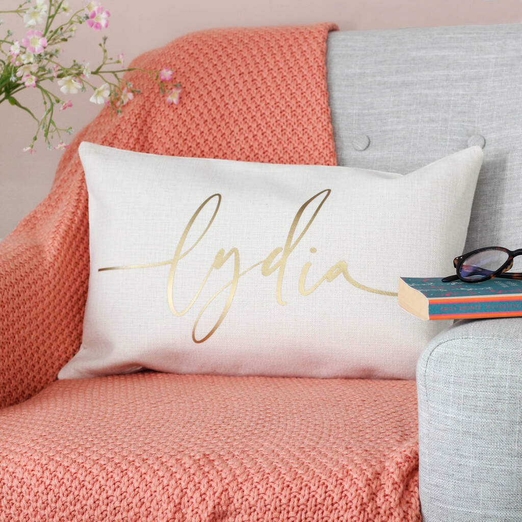Personalised Script Font Gold Foiled Cushion Home By That's Nice That