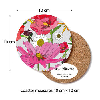 Round Coaster Floral Poppies Grey Heat And Stain Proof, 2 of 11