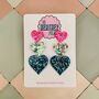 X Large Triple Heart Glitter Resin Earrings, thumbnail 1 of 5