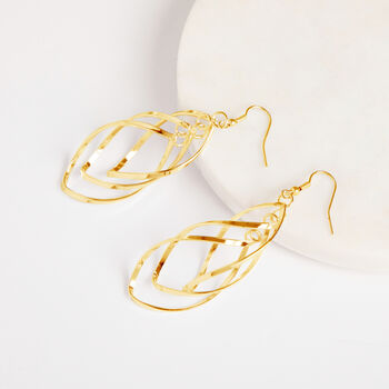 Multi Swirl Long Drop Earrings In Gold Colour, 3 of 3